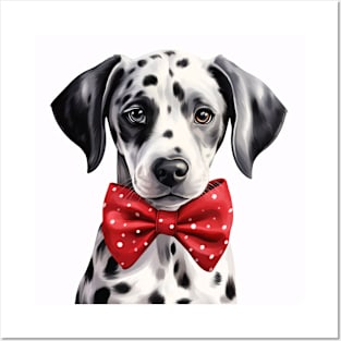 Cute Adorable Dalmatian Puppy Dog Wearing a Red Bow Tie Posters and Art